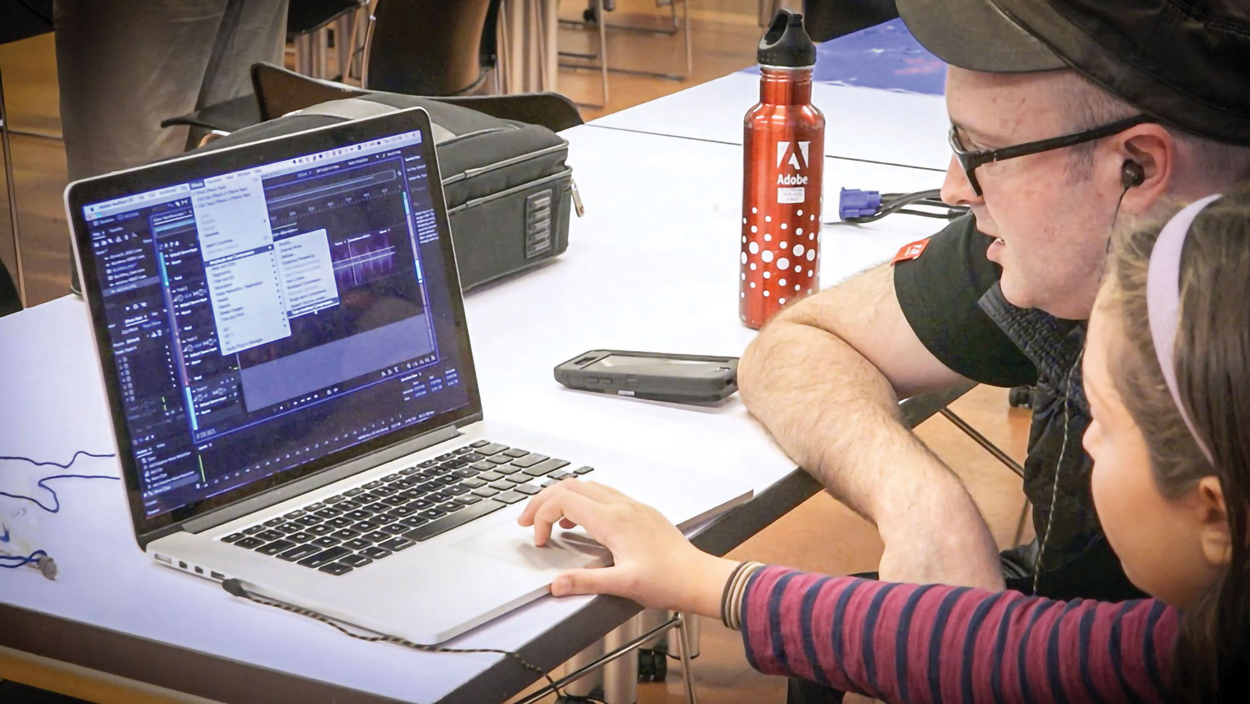 Jerry Silverman and his daughter Naomi, work on Naomi's project at the Contemporary Jewish Museum in San Francisco